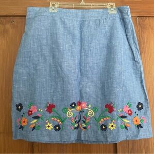 Talbots Petites Blue Multicolor Embroidered Linen Skirt 8P